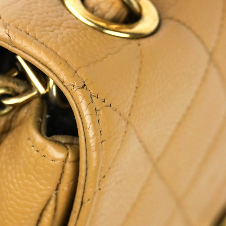 Chanel Caviar Gold Beige Quilted Vintage Square Classic Flap Bag