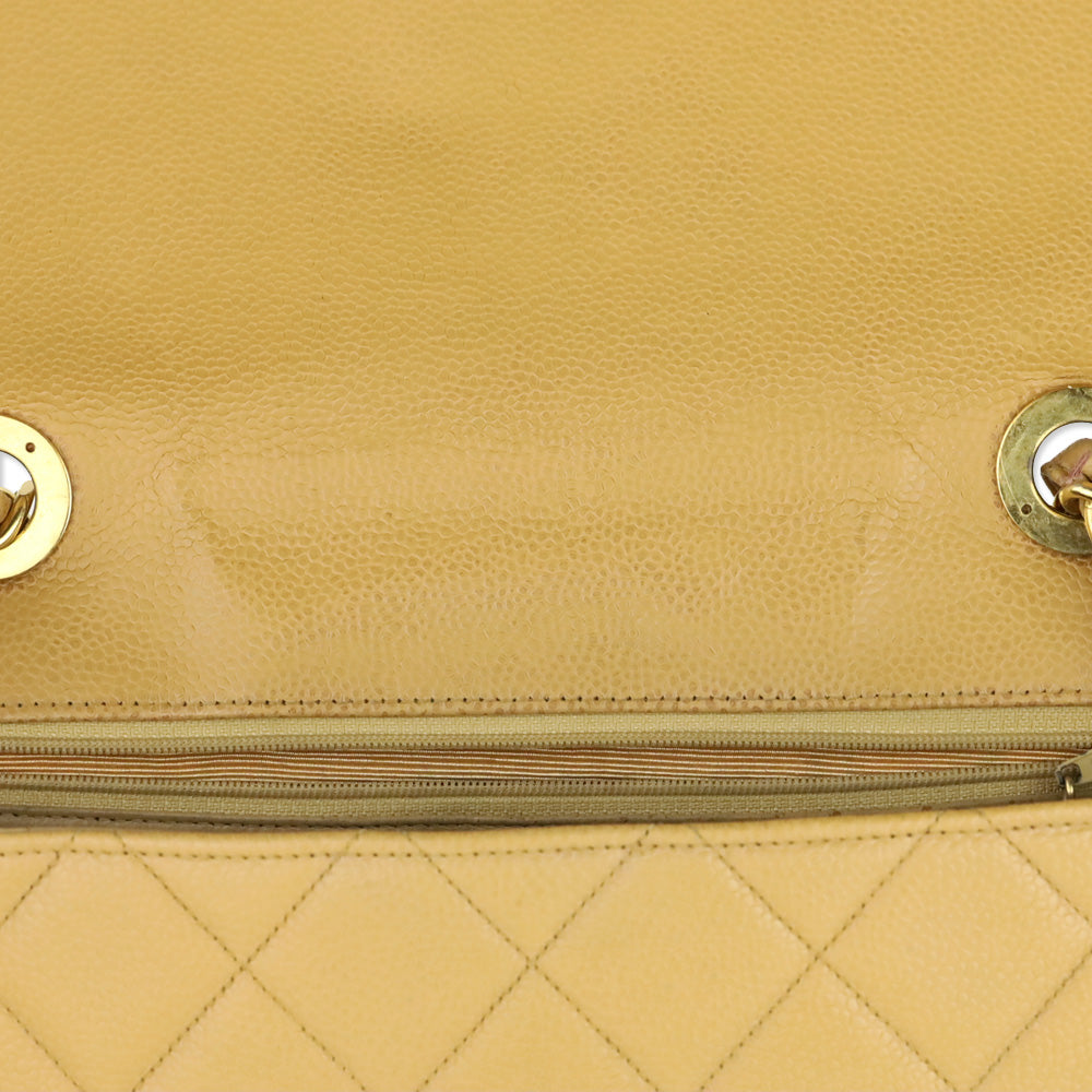 Chanel Caviar Gold Beige Quilted Vintage Square Classic Flap Bag