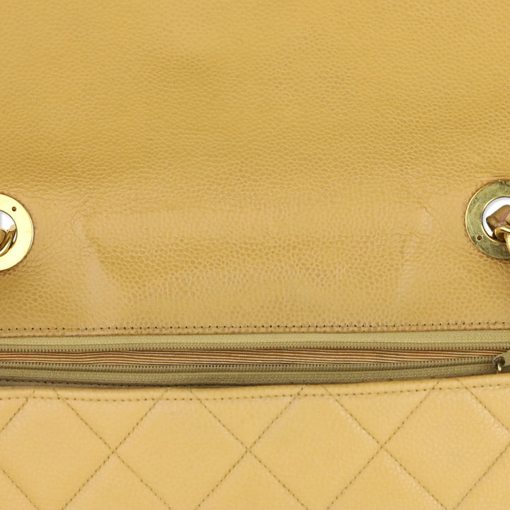Chanel Caviar Gold Beige Quilted Vintage Square Classic Flap Bag
