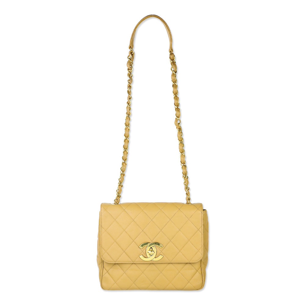 Chanel Caviar Gold Beige Quilted Vintage Square Classic Flap Bag