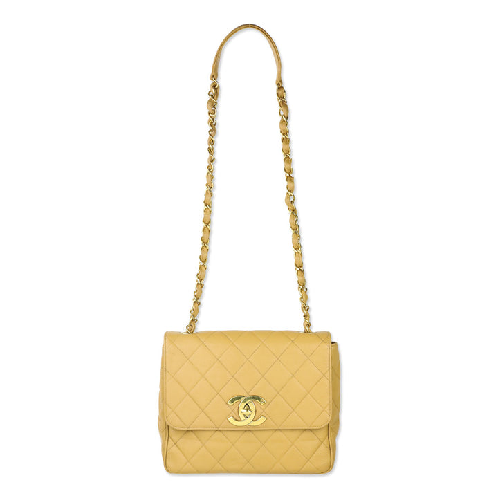 Chanel Caviar Gold Beige Quilted Vintage Square Classic Flap Bag
