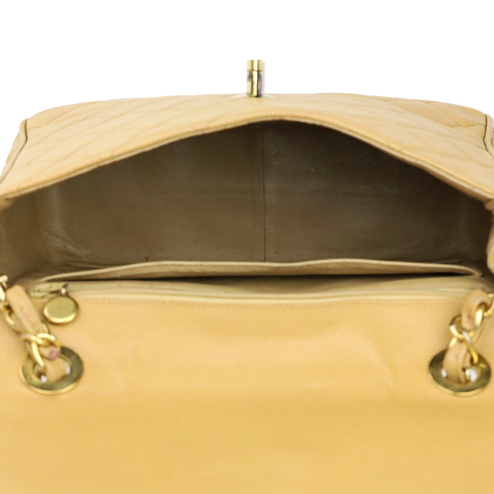Chanel Caviar Gold Beige Quilted Vintage Square Classic Flap Bag