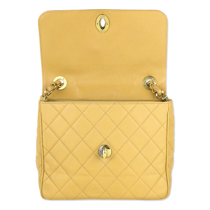 Chanel Caviar Gold Beige Quilted Vintage Square Classic Flap Bag