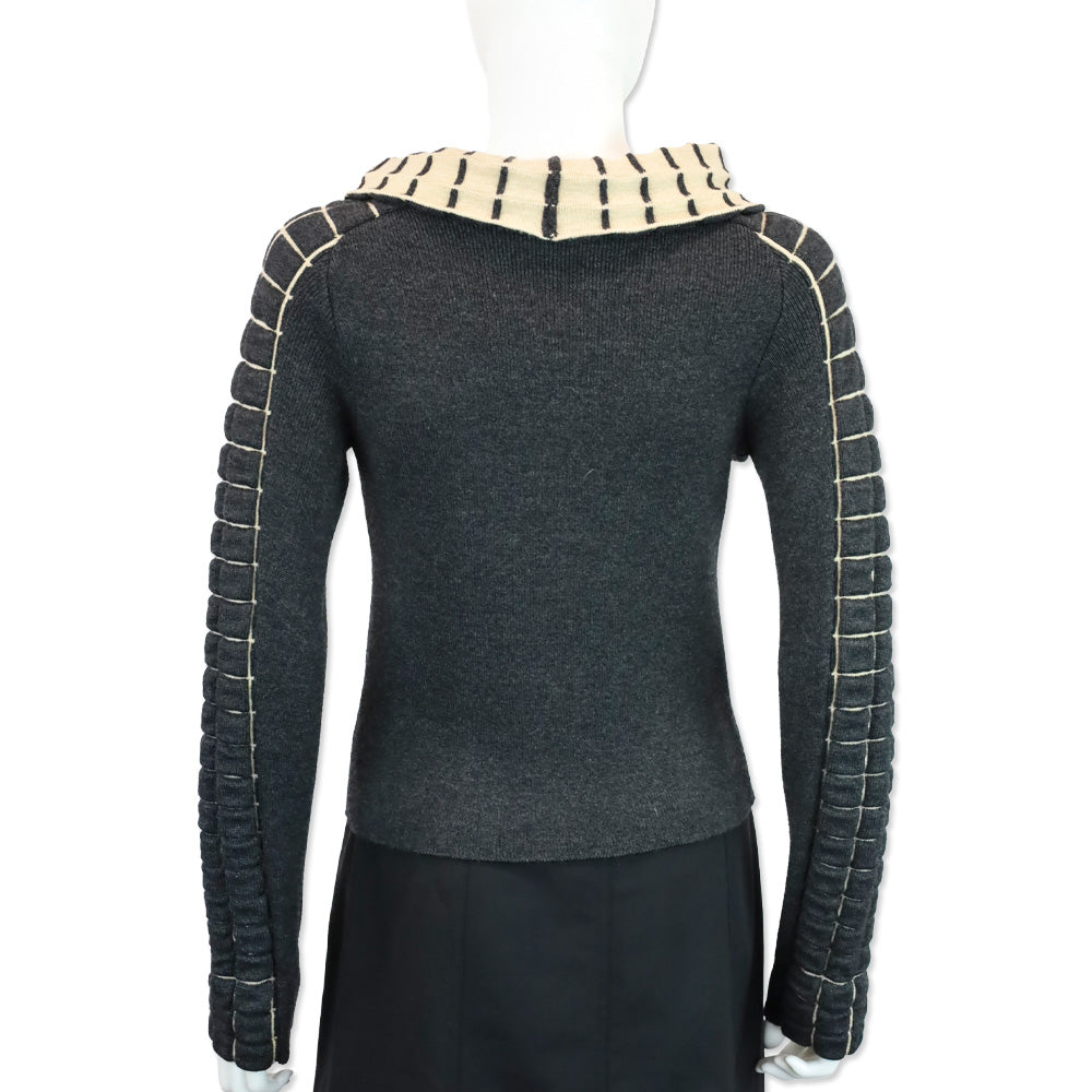 Chanel Charcoal Grey and Beige Chocolate Bar Wool Knit Turtleneck Sweater