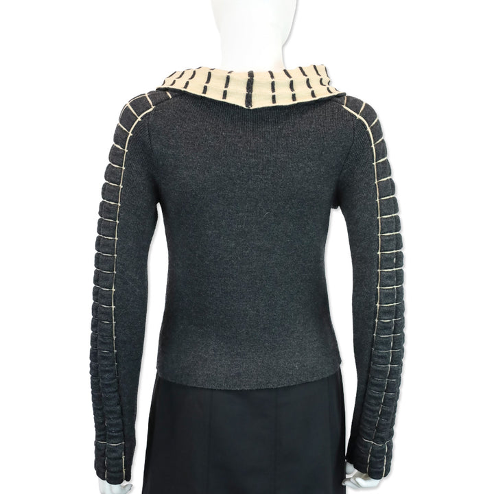 Chanel Charcoal Grey and Beige Chocolate Bar Wool Knit Turtleneck Sweater