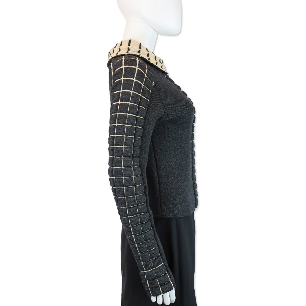 Chanel Charcoal Grey and Beige Chocolate Bar Wool Knit Turtleneck Sweater