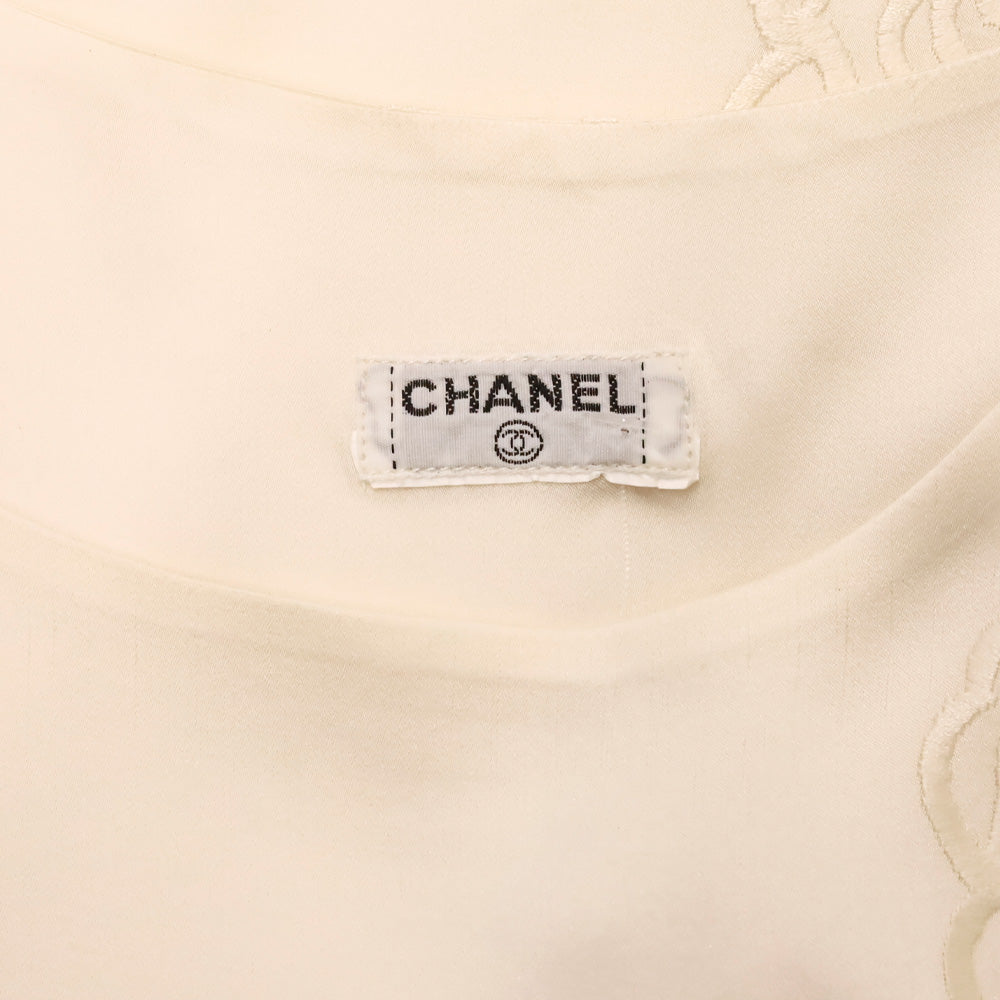 Chanel Cream Camellia Embroidered Silk Sleeveless Top