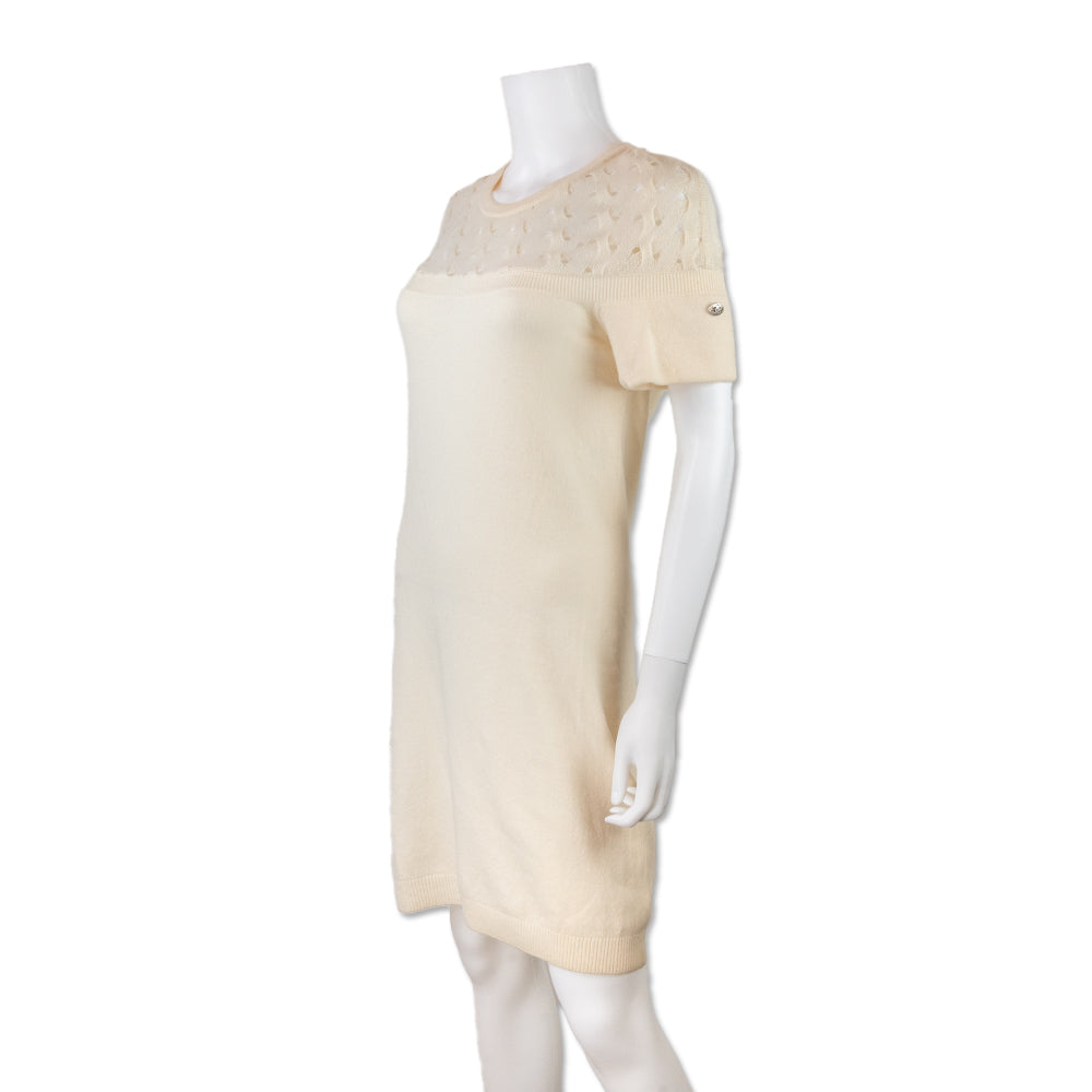 Chanel Cream Cashmere Knit Short Sleeve Midi Dress