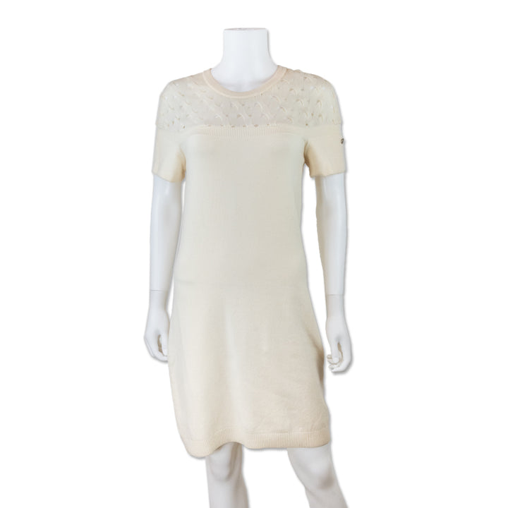 Chanel Cream Cashmere Knit Short Sleeve Midi Dress