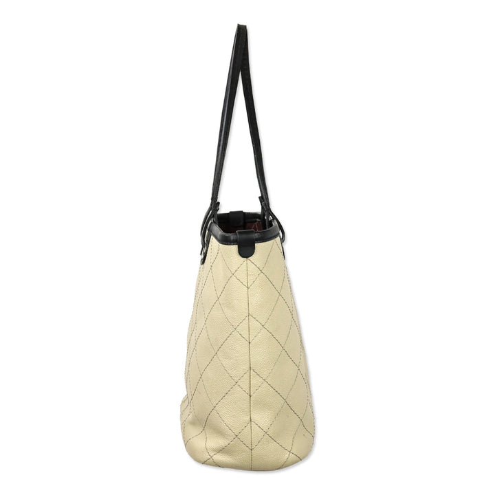 Chanel Cream Quilted Caviar Leather Fever Tote