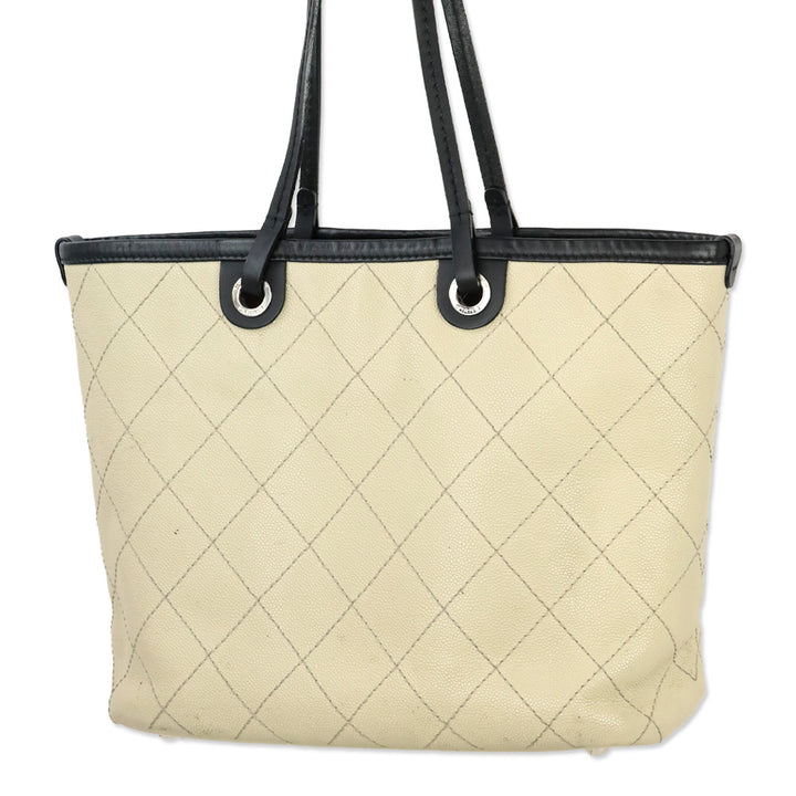 Chanel Cream Quilted Caviar Leather Fever Tote