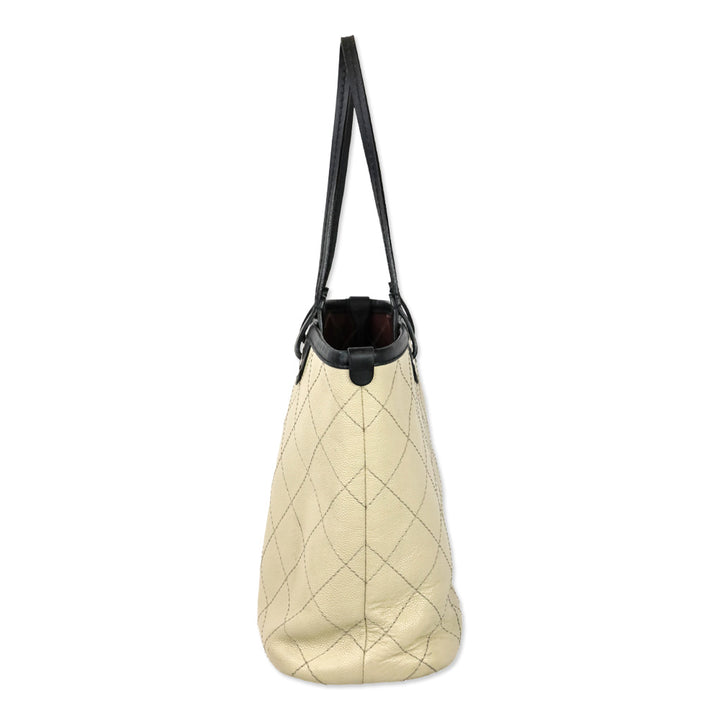Chanel Cream Quilted Caviar Leather Fever Tote