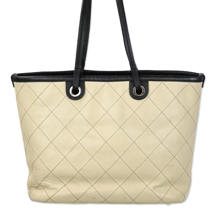 Chanel Cream Quilted Caviar Leather Fever Tote