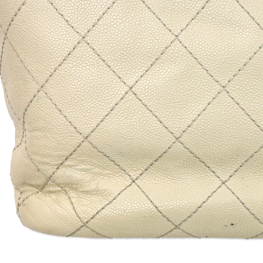Chanel Cream Quilted Caviar Leather Fever Tote