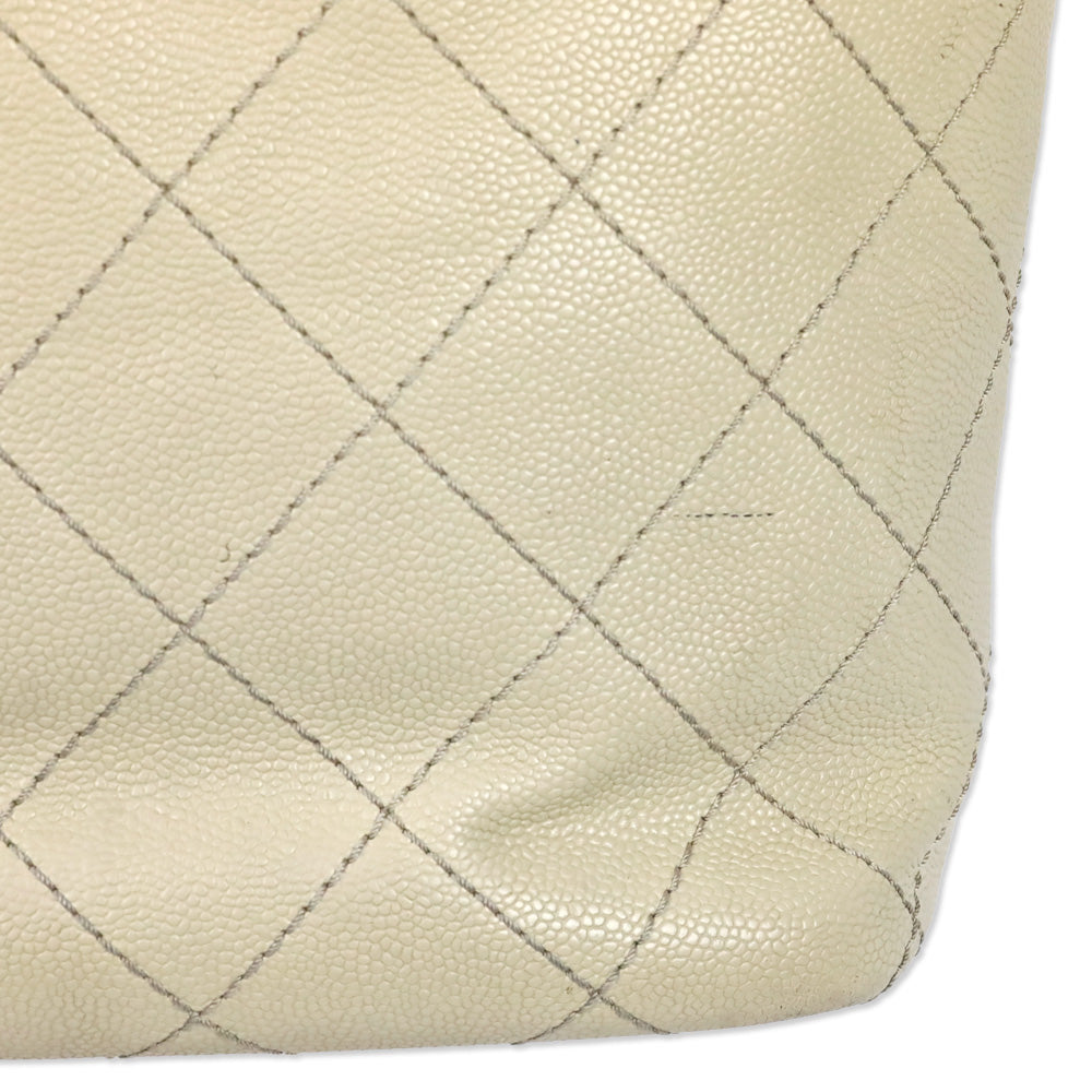 Chanel Cream Quilted Caviar Leather Fever Tote