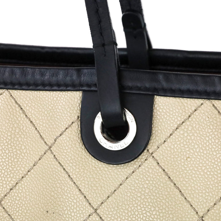 Chanel Cream Quilted Caviar Leather Fever Tote