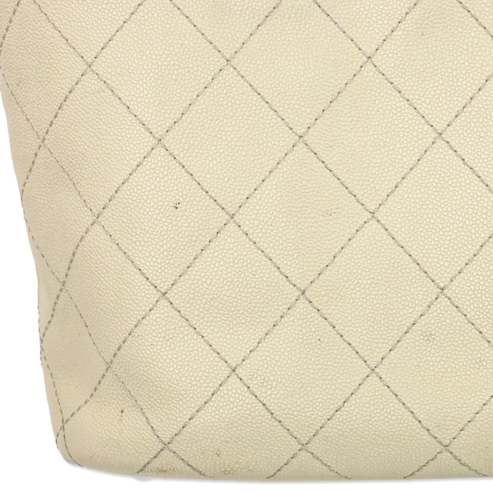 Chanel Cream Quilted Caviar Leather Fever Tote