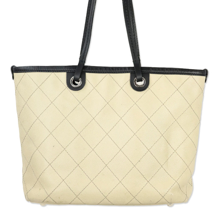 Chanel Cream Quilted Caviar Leather Fever Tote