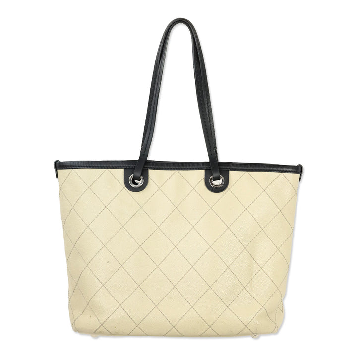 Chanel Cream Quilted Caviar Leather Fever Tote