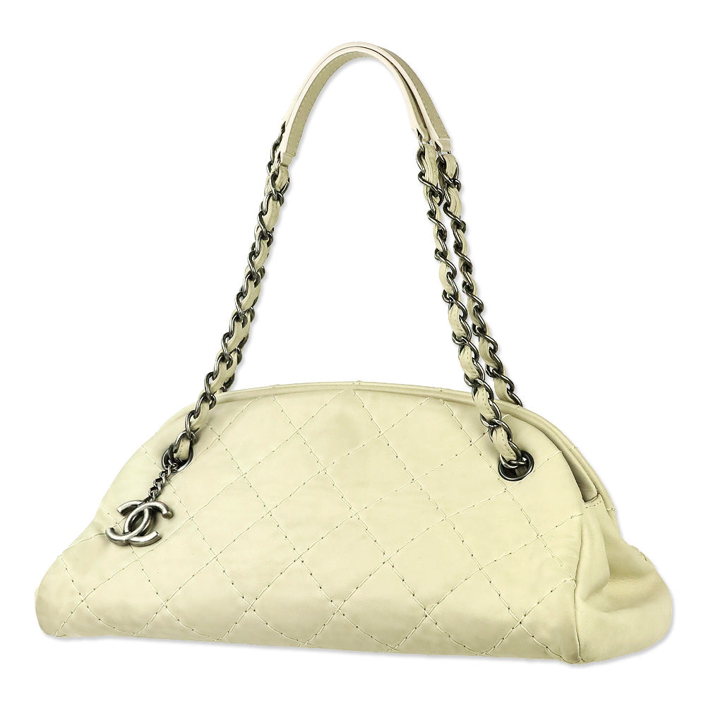Chanel Cream Quilted Iridescent Leather Just Mademoiselle Small Bowling Bag