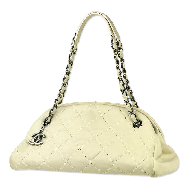 Chanel Cream Quilted Iridescent Leather Just Mademoiselle Small Bowling Bag