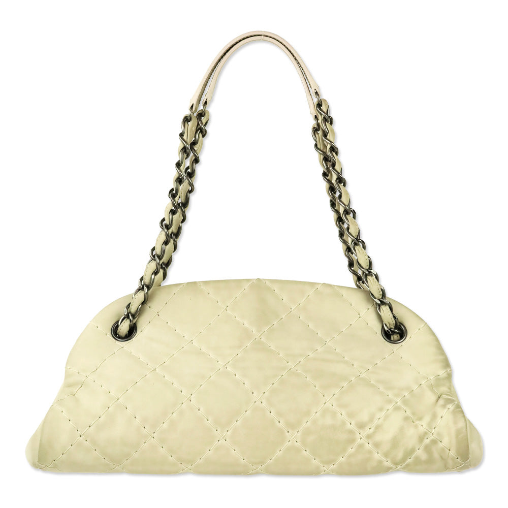 Chanel Cream Quilted Iridescent Leather Just Mademoiselle Small Bowling Bag