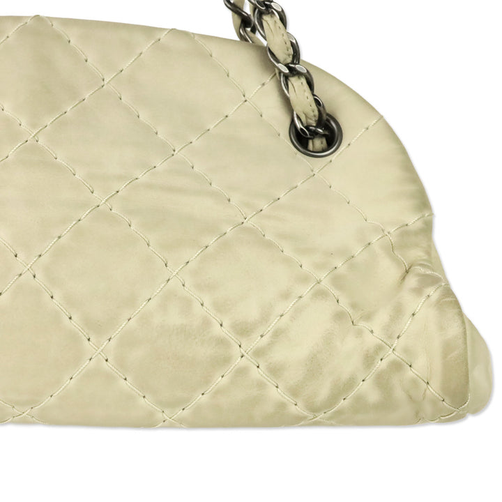 Chanel Cream Quilted Iridescent Leather Just Mademoiselle Small Bowling Bag