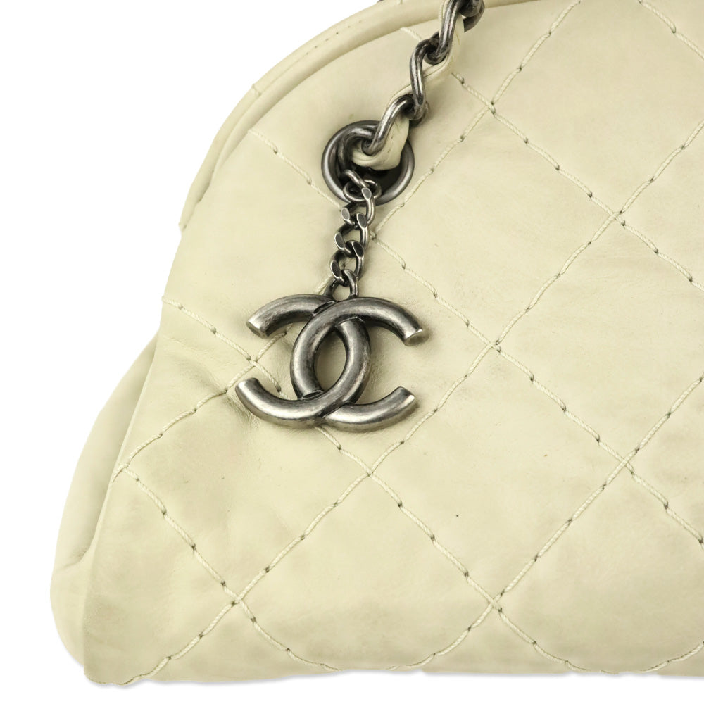 Chanel Cream Quilted Iridescent Leather Just Mademoiselle Small Bowling Bag