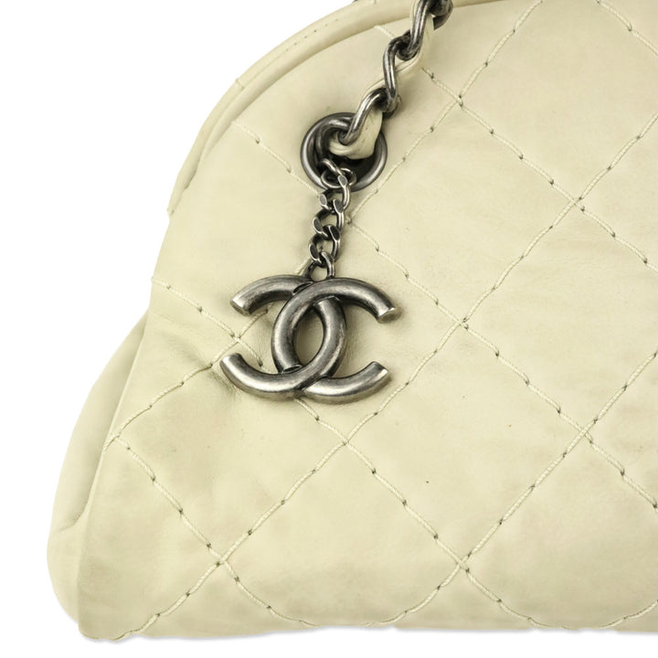 Chanel Cream Quilted Iridescent Leather Just Mademoiselle Small Bowling Bag