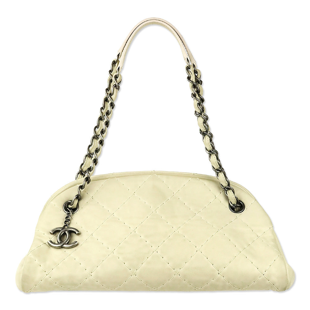 Chanel Cream Quilted Iridescent Leather Just Mademoiselle Small Bowling Bag