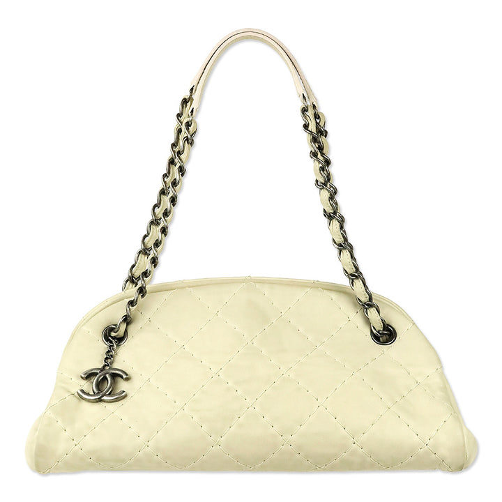 Chanel Cream Quilted Iridescent Leather Just Mademoiselle Small Bowling Bag