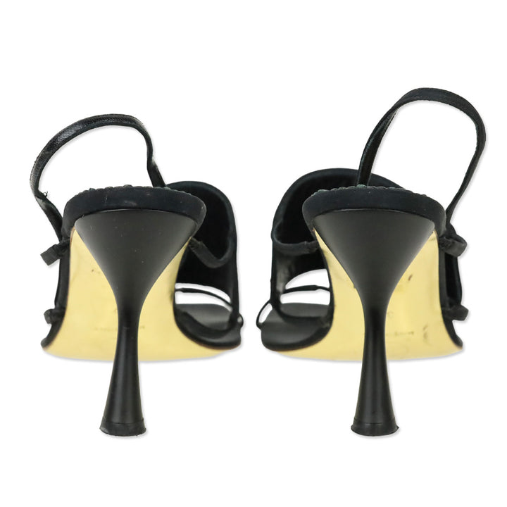 Chanel Cruise 2001 Black Crystal Logo Slingback Sandals