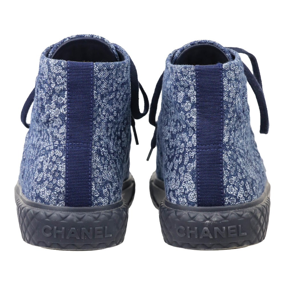 Chanel Dark Blue/Blue Printed Denim High-Top Sneaker