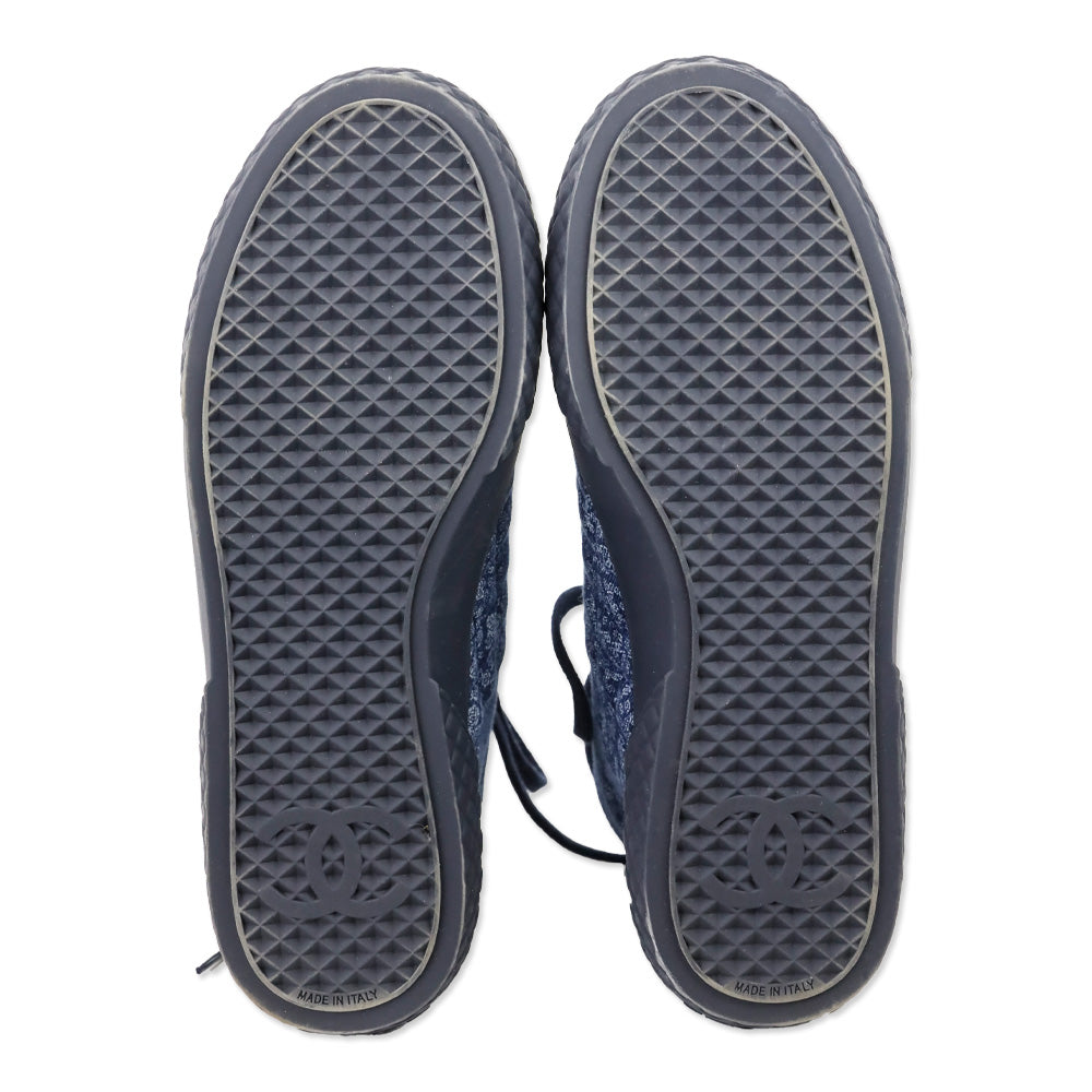 Chanel Dark Blue/Blue Printed Denim High-Top Sneaker