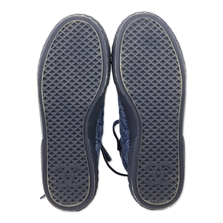 Chanel Dark Blue/Blue Printed Denim High-Top Sneaker