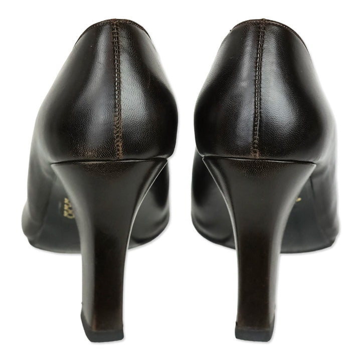 Chanel Dark Brown Leather CC Cap Toe Pumps