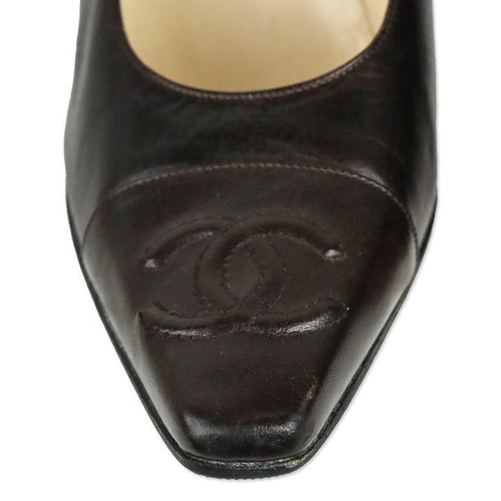 Chanel Dark Brown Leather CC Cap Toe Pumps