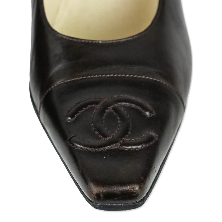 Chanel Dark Brown Leather CC Cap Toe Pumps