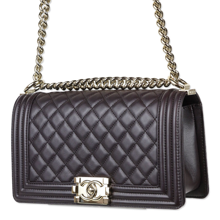 Chanel Dark Purple Eggplant Lambskin Medium Boy Bag