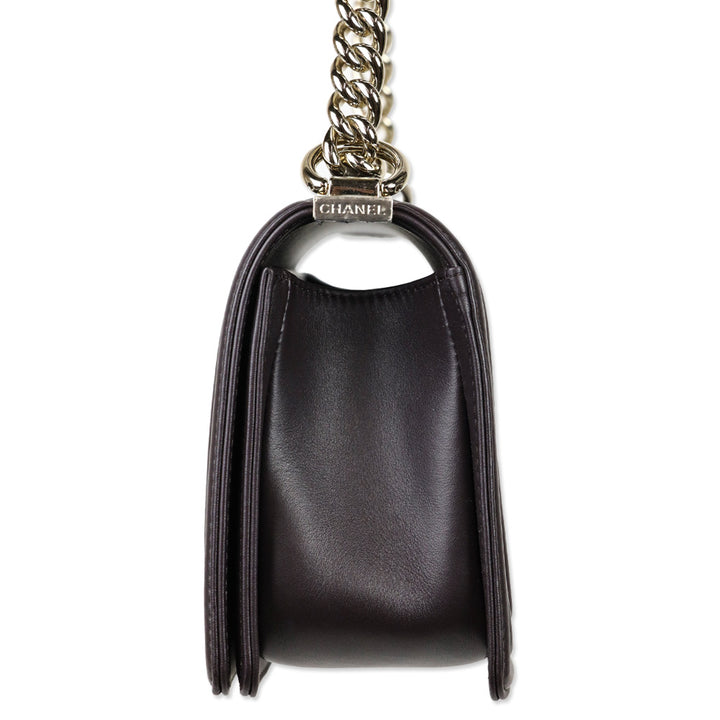 Chanel Dark Purple Eggplant Lambskin Medium Boy Bag