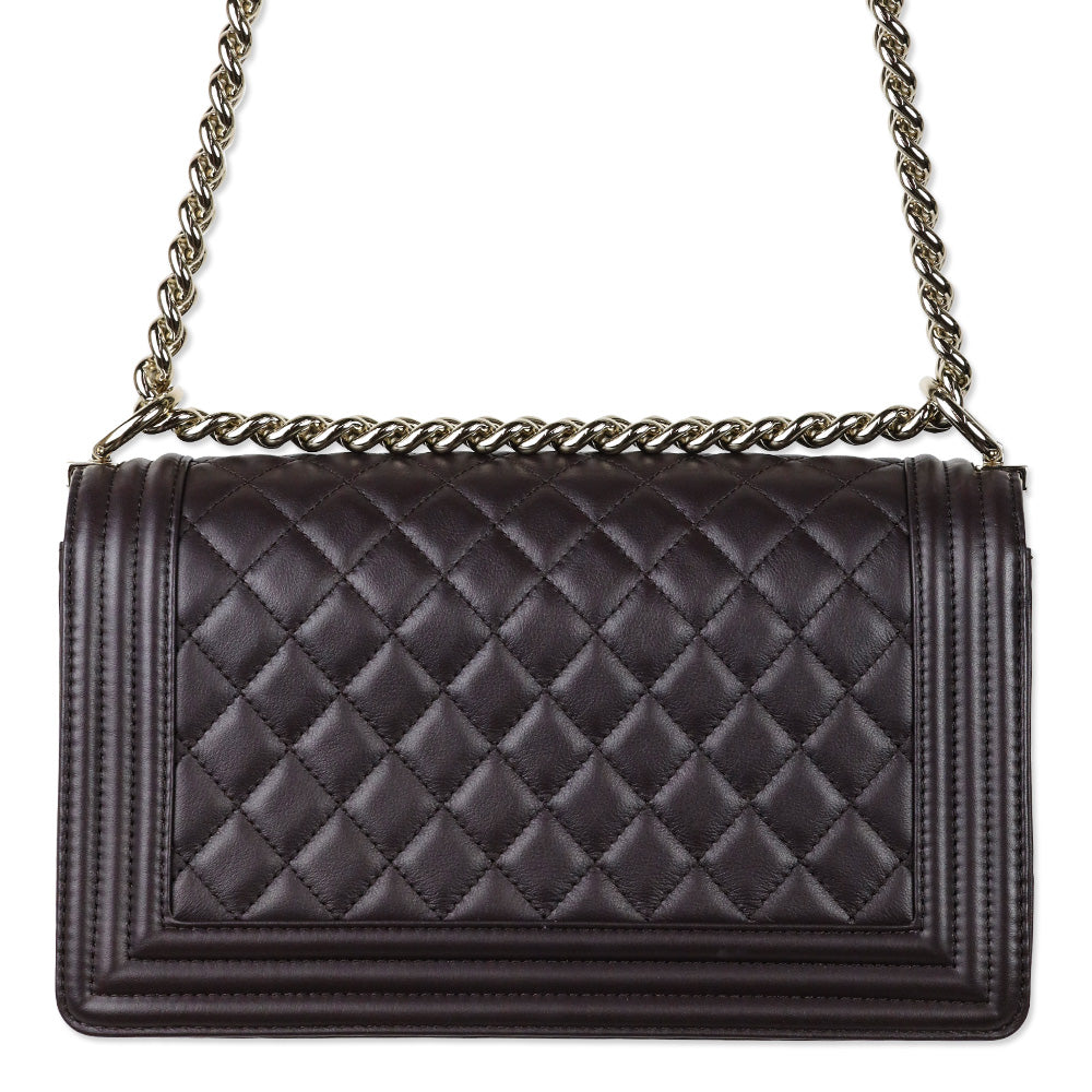 Chanel Dark Purple Eggplant Lambskin Medium Boy Bag