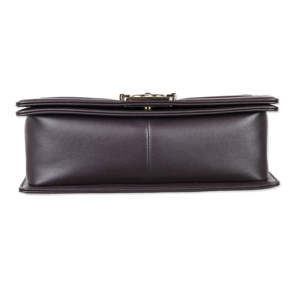 Chanel Dark Purple Eggplant Lambskin Medium Boy Bag