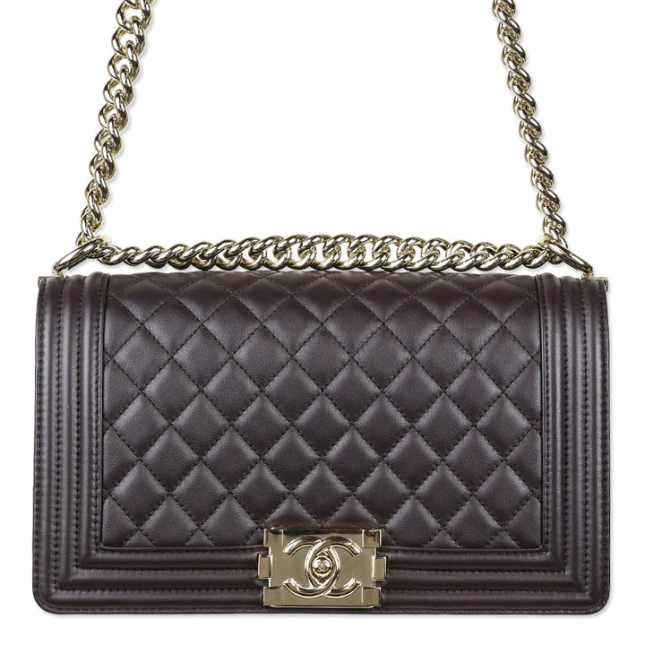 Chanel Dark Purple Eggplant Lambskin Medium Boy Bag