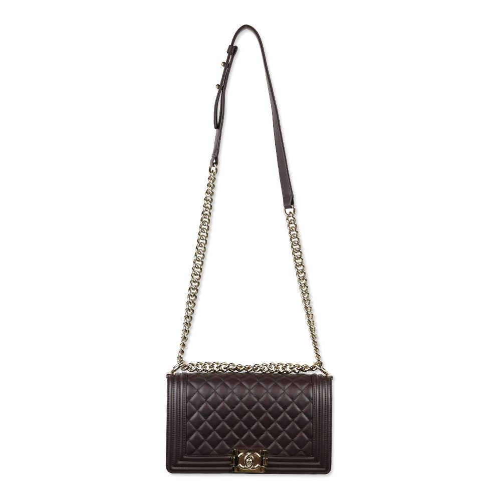 Chanel Dark Purple Eggplant Lambskin Medium Boy Bag