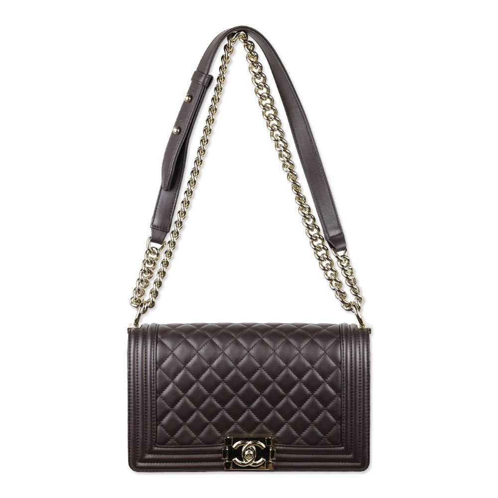 Chanel Dark Purple Eggplant Lambskin Medium Boy Bag