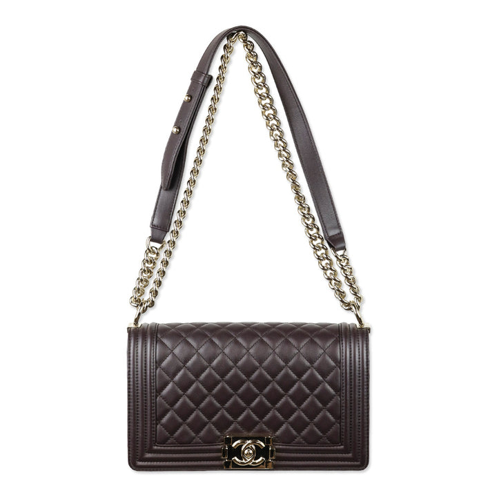 Chanel Dark Purple Eggplant Lambskin Medium Boy Bag