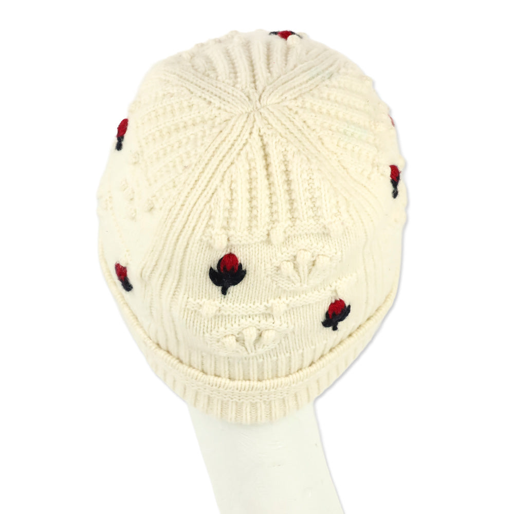 Chanel Ecru/Red/Navy Cashmere Flower Beanie