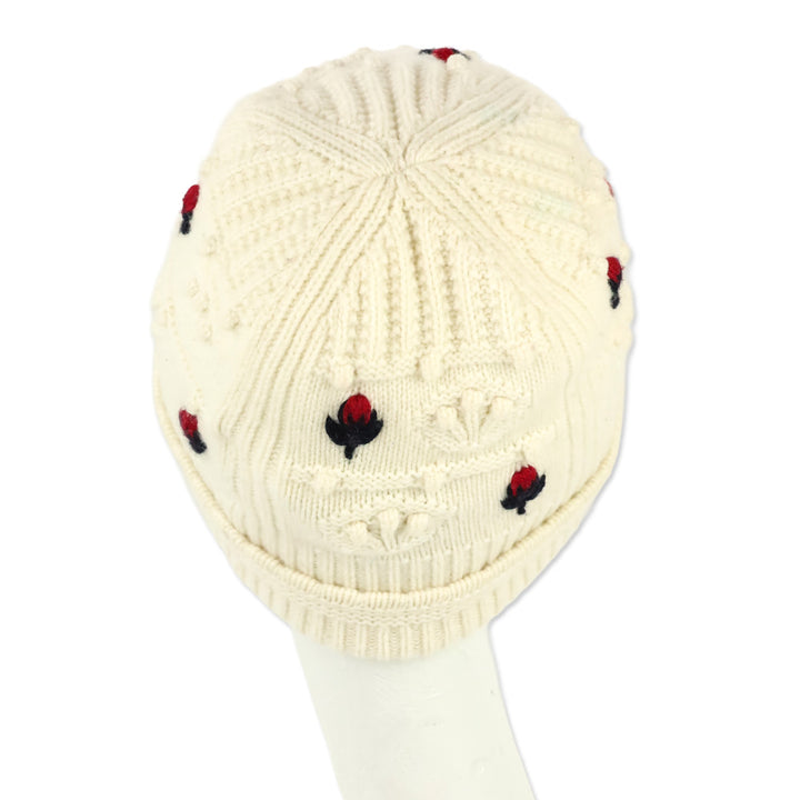 Chanel Ecru/Red/Navy Cashmere Flower Beanie