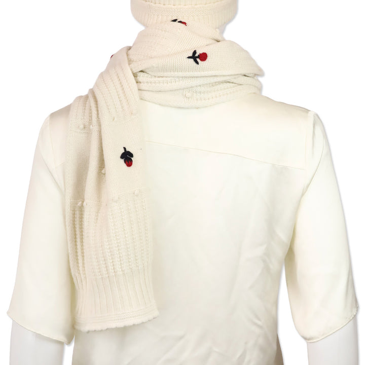 Chanel Ecru/Red/Navy Cashmere Flower Scarf