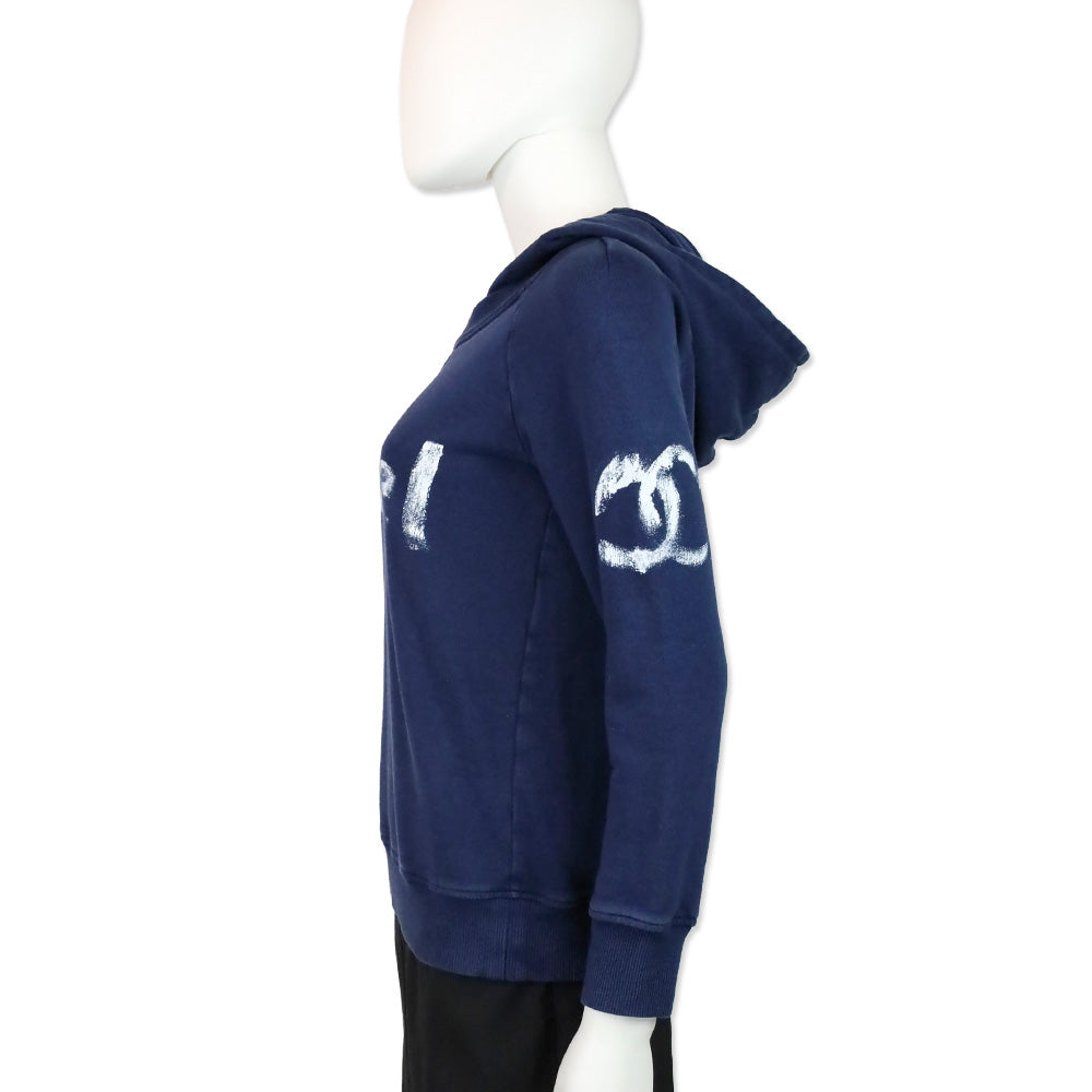 Chanel FW 2013 Navy Paint Logo Hoodie
